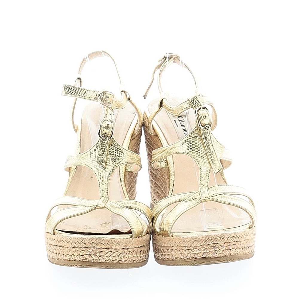 LK Bennett Gold Metallic Leather Espadrille Wedge Sandals Spain Size 38